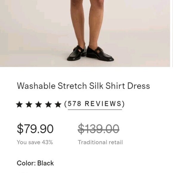 NWT Quince Washable Stretch Silk Shirt Dress. Medium. Black. Perfect Condition. - Picture 3 of 16